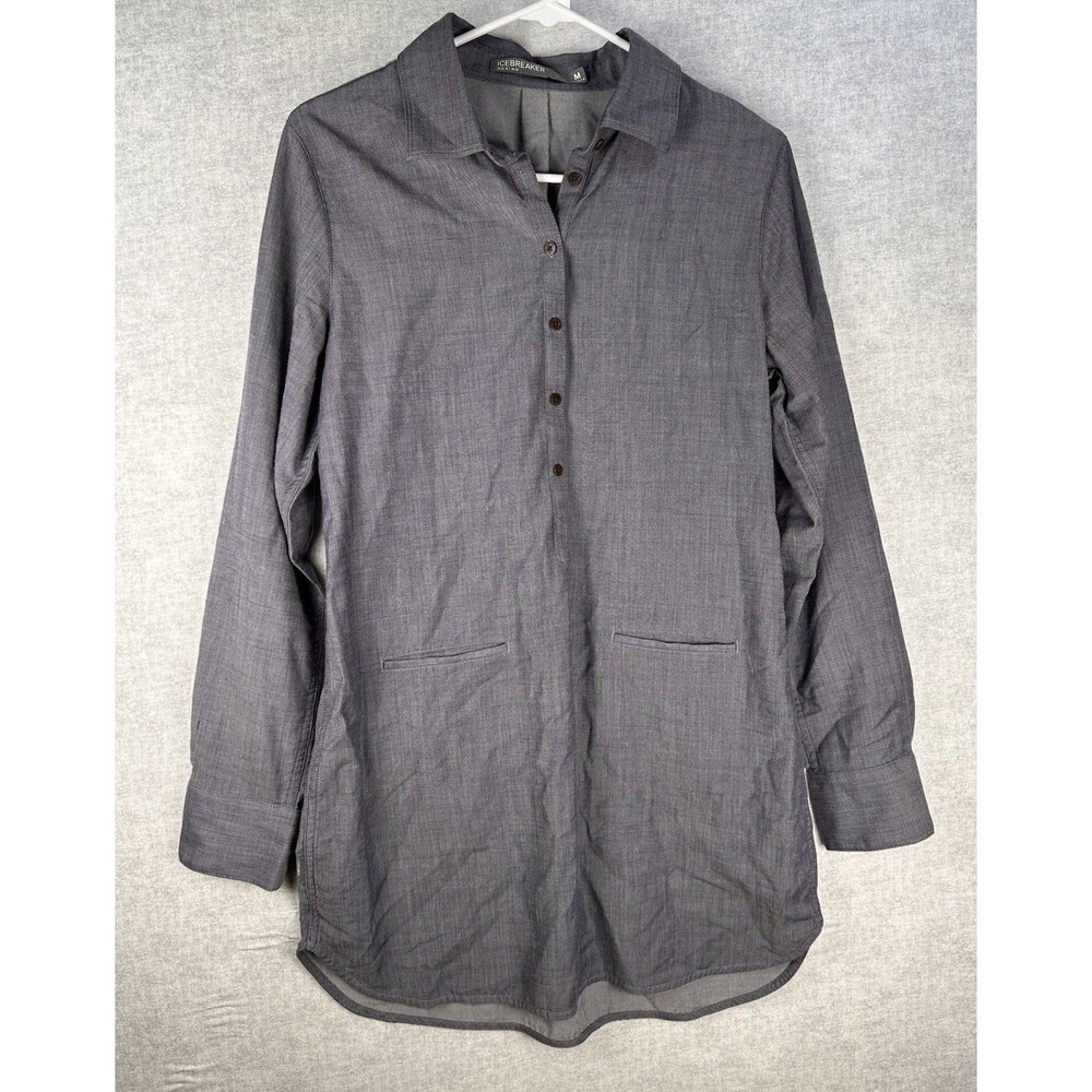 Icebreaker Merino Kala Tunic Shirt Dress Gray Womens Med Pockets Wool Blend